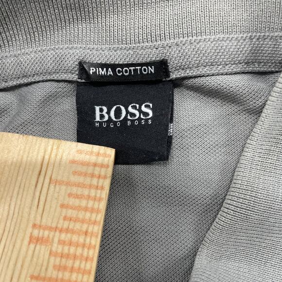 BOSS Hugo Boss Polo Shirt Mens Extra Large Gray Pima Cotton Short Sleeve Logo - Picture 6 of 7